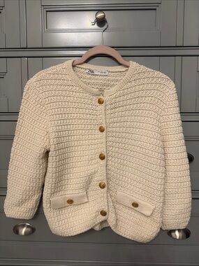 Zara Cream Chunky Knit Button Cardigan
